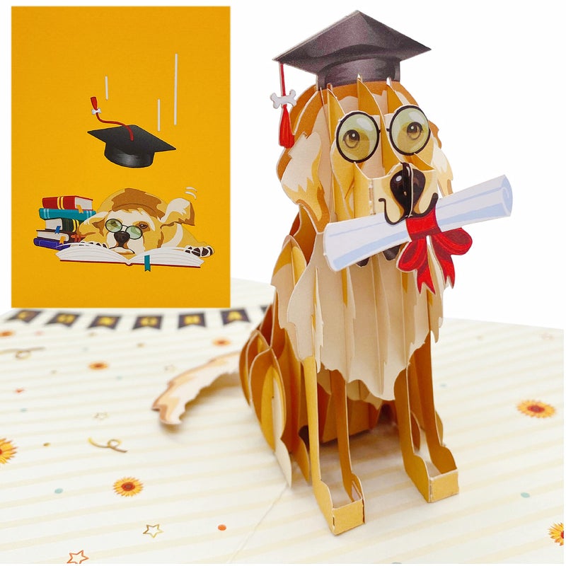 Liif 2025 Graduation Dog 3D Pop Up Graduation Card, Class of 2025, for College, High School, Son, Daughter, PHD, Master - Image 1